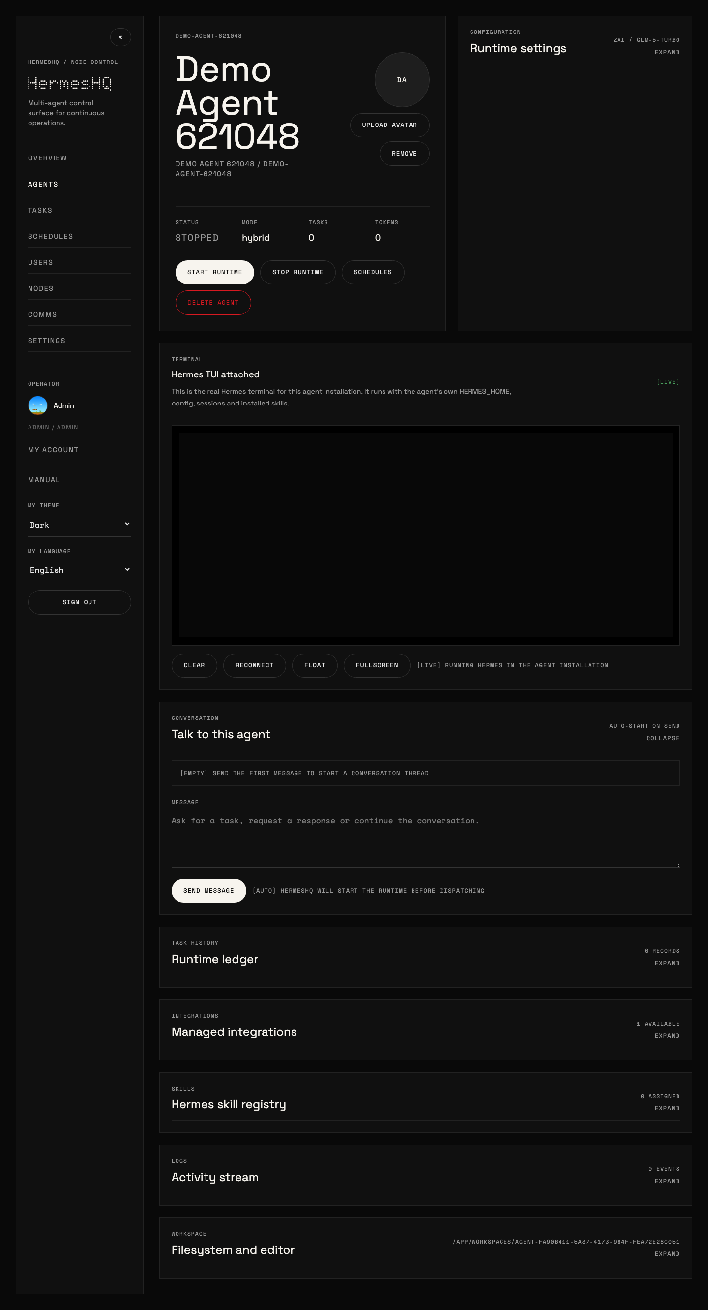 HermesHQ agent detail